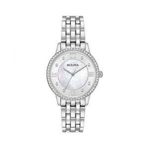 Bulova Crystal Watch Stainless Steel Water Resistant Mother of Pearl Quartz